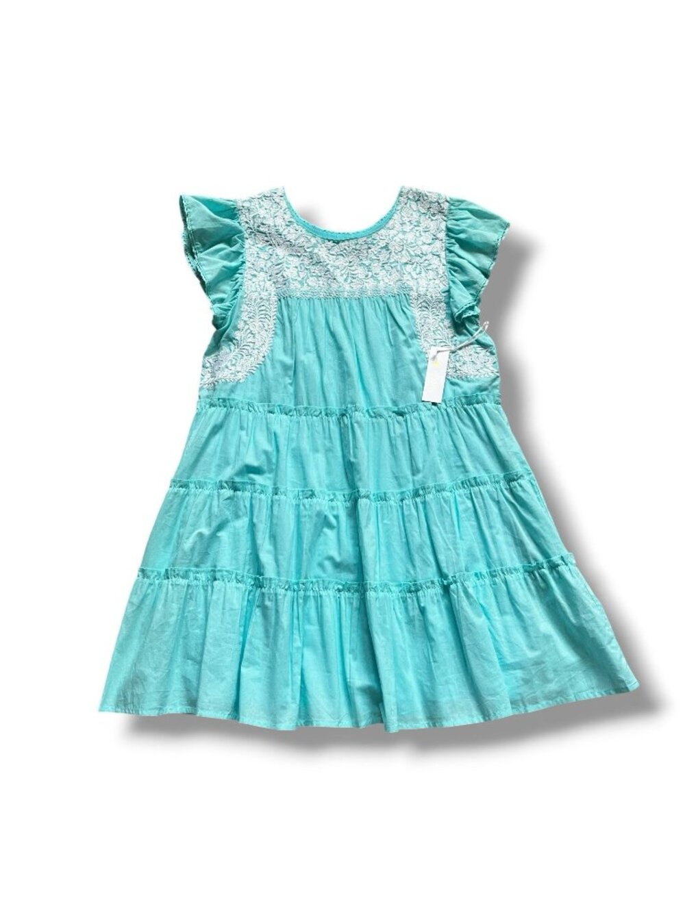 NEW J Marie Emerson Embroidered Dress Size Large Tiered Flutter Sleeves Pcckets